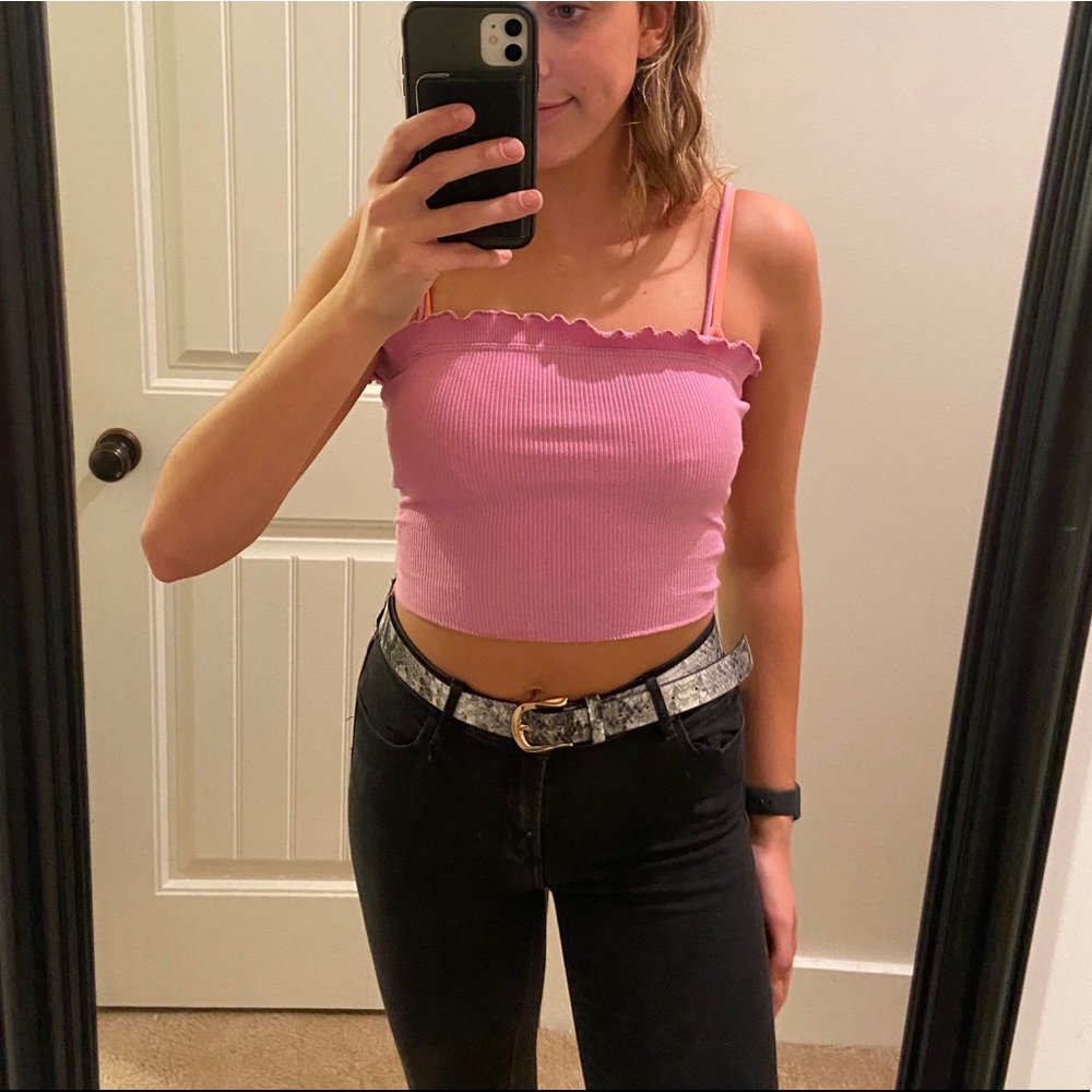 Pink Ribbed Crop Top